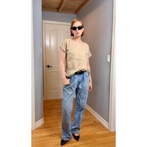Vintage 90s Jessica Michelle Silky Beige Short Sleeve Blouse Womens Size Small